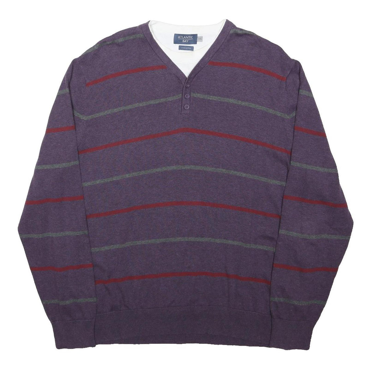 ATLANTIC BAY Mens Purple & Red Patterned V-Neck Basic Knit 2XL Jumper Cotton