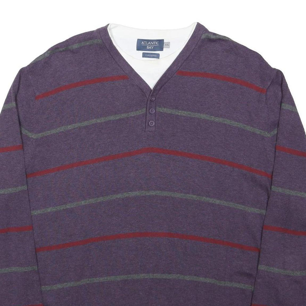 ATLANTIC BAY Mens Purple & Red Patterned V-Neck Basic Knit 2XL Jumper Cotton
