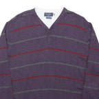 ATLANTIC BAY Mens Purple & Red Patterned V-Neck Basic Knit 2XL Jumper Cotton