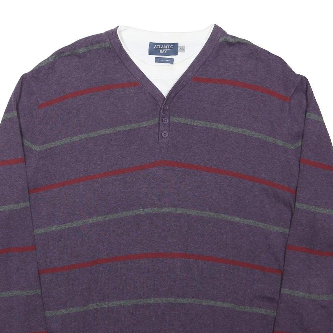 ATLANTIC BAY Mens Purple & Red Patterned V-Neck Basic Knit 2XL Jumper Cotton