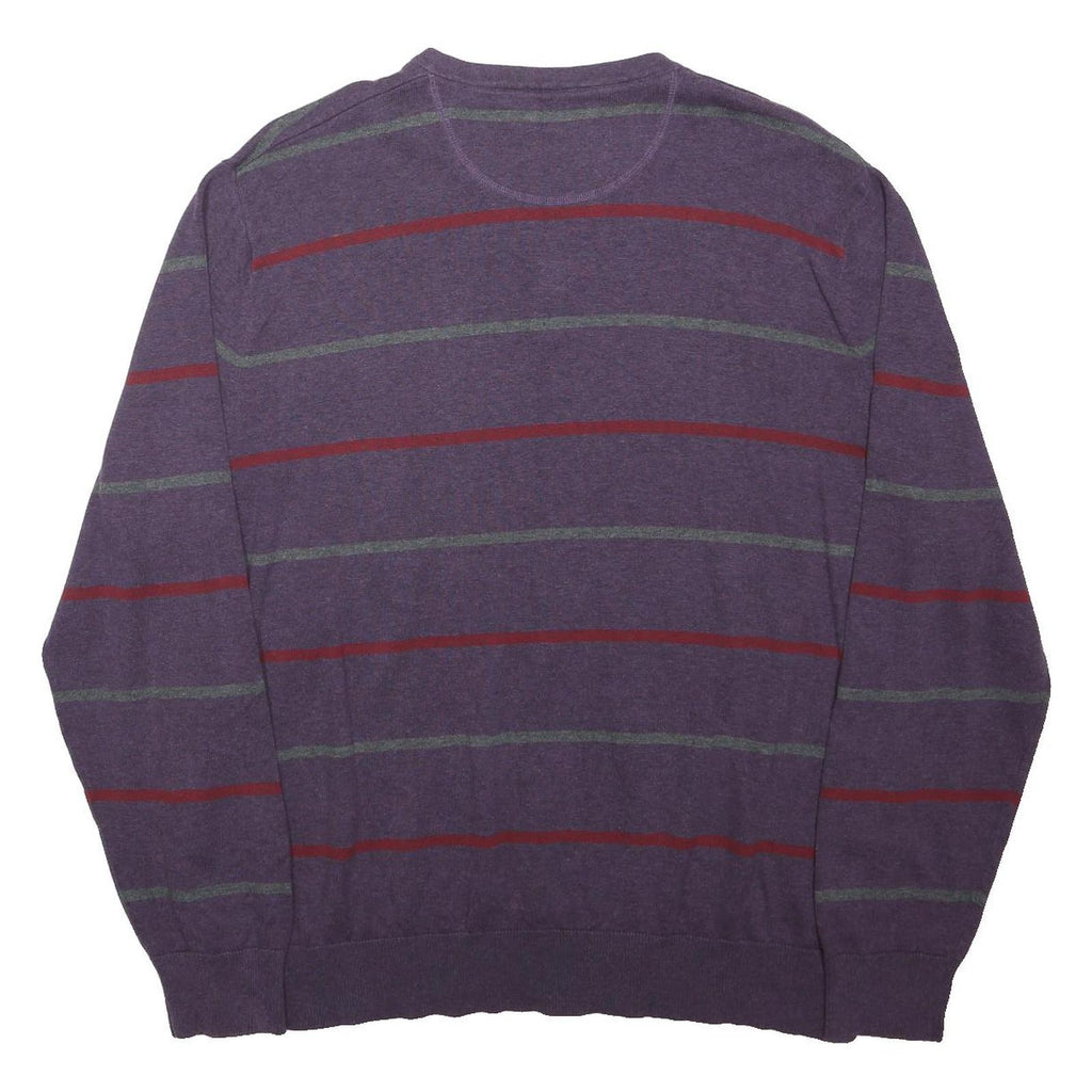 ATLANTIC BAY Mens Purple & Red Patterned V-Neck Basic Knit 2XL Jumper Cotton