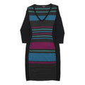 PHASE EIGHT Womens Black & Dark Grey Striped V-Neck Wool Blend Bodycon Dress UK