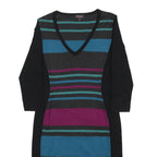 PHASE EIGHT Womens Black & Dark Grey Striped V-Neck Wool Blend Bodycon Dress UK
