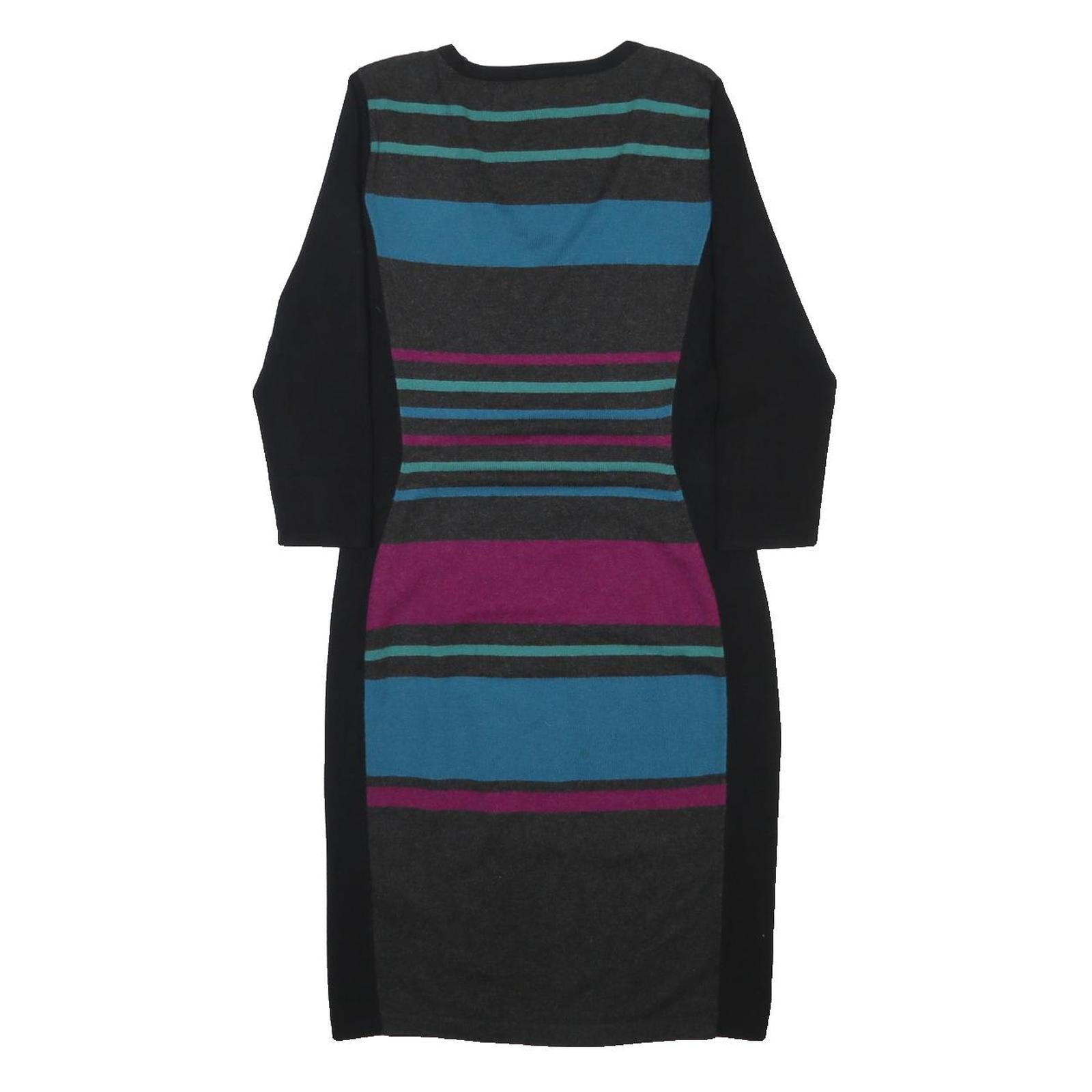 PHASE EIGHT Womens Black & Dark Grey Striped V-Neck Wool Blend Bodycon Dress UK