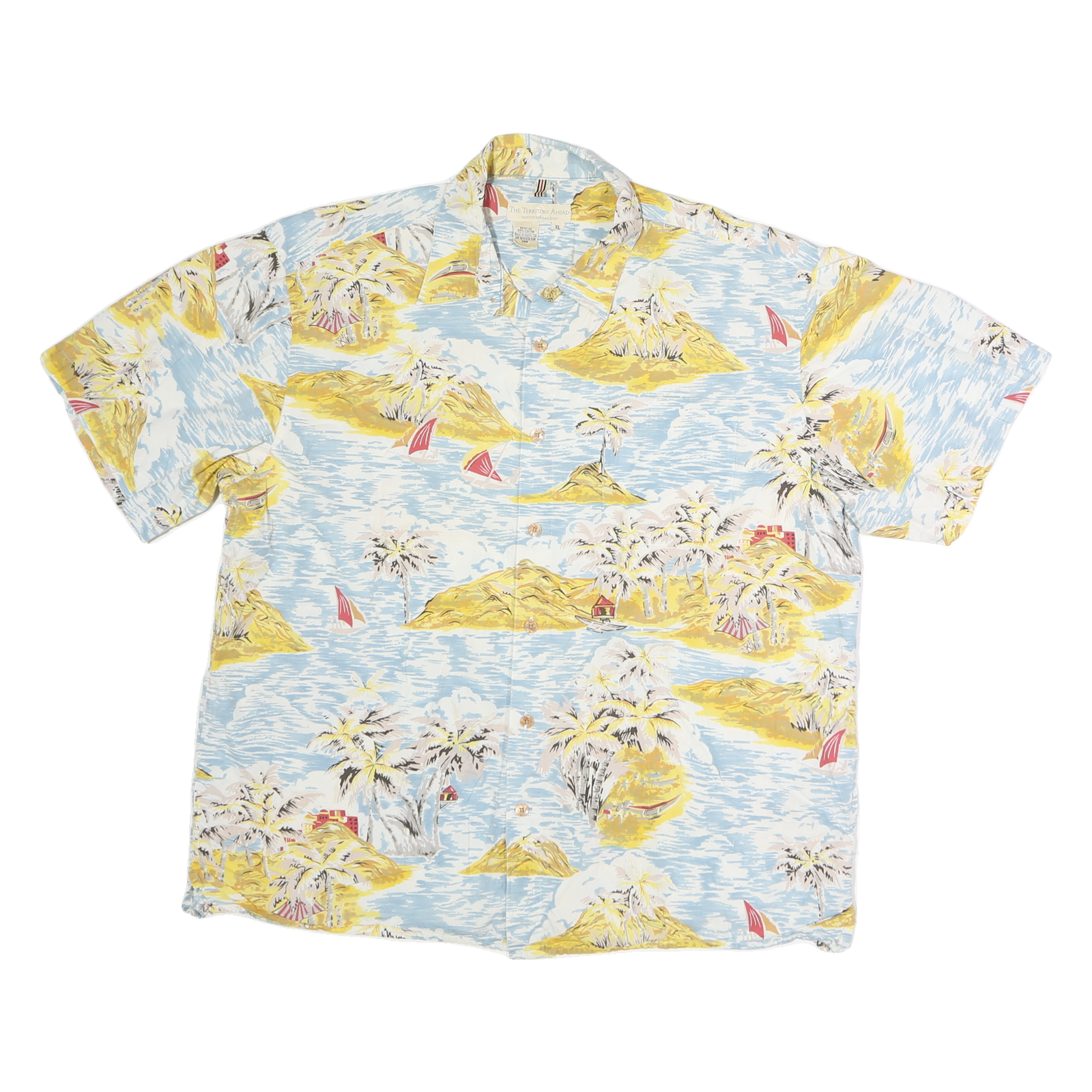 THE TERRITORY AHEAD Mens Blue & Yellow Hawaiian Shirt XL Cotton Beach Style