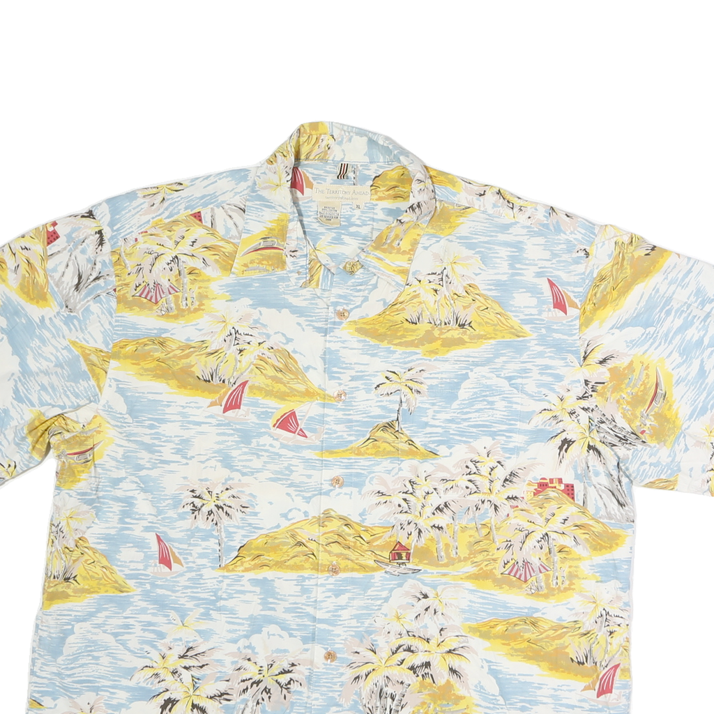 THE TERRITORY AHEAD Mens Blue & Yellow Hawaiian Shirt XL Cotton Beach Style