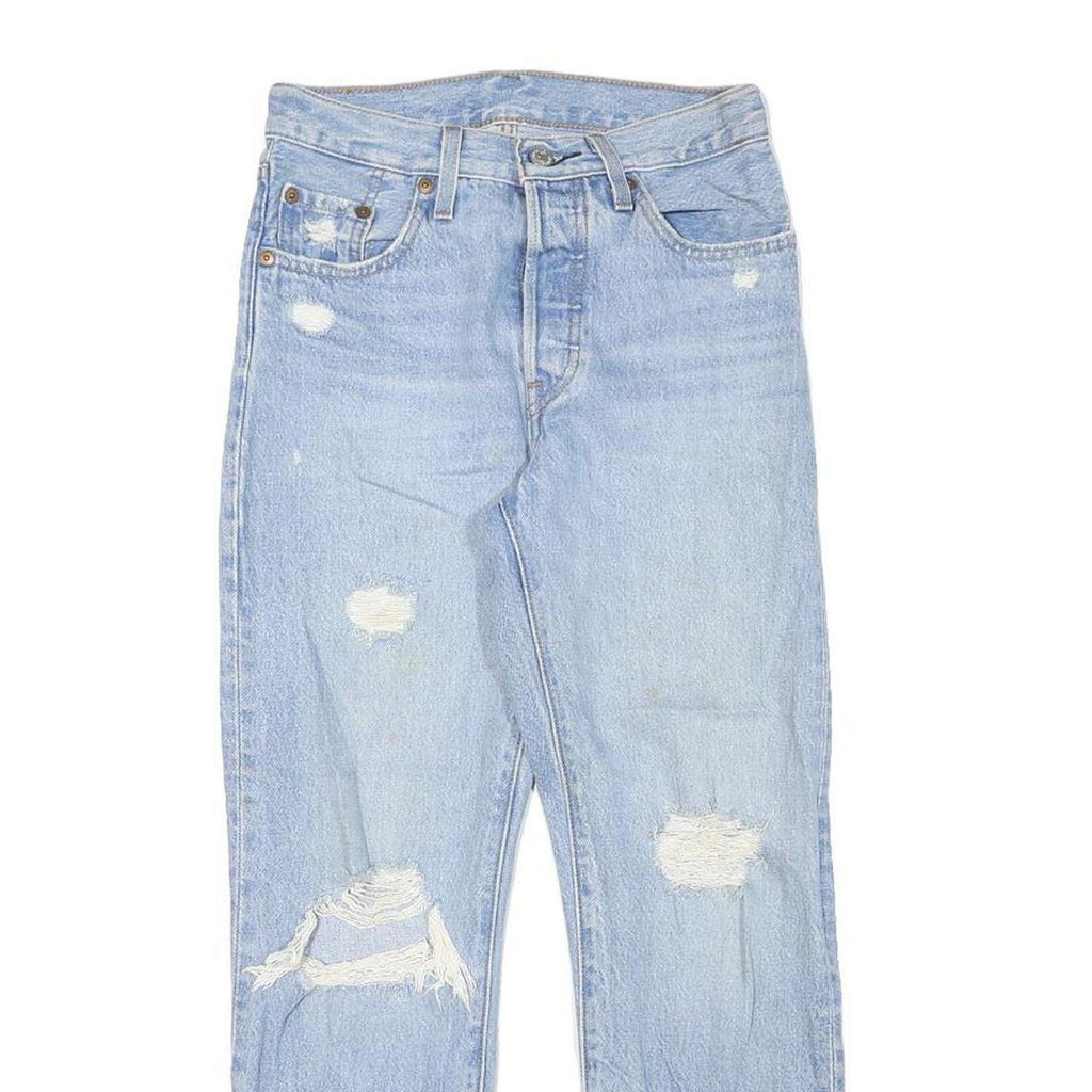 LEVI'S 501 Womens Jeans Light Blue Regular Straight Denim W26 L25 Distressed