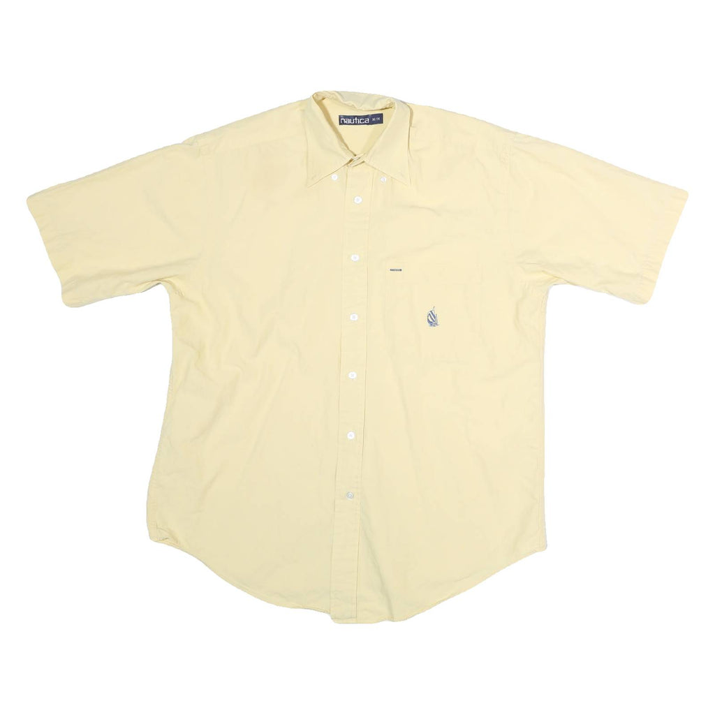 NAUTICA Mens Yellow & Cream Cotton Short Sleeve Shirt M Casual Summer Style