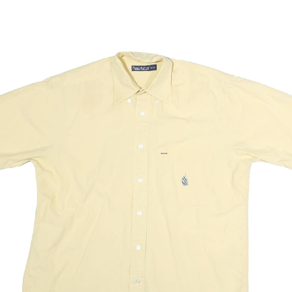 NAUTICA Mens Yellow & Cream Cotton Short Sleeve Shirt M Casual Summer Style
