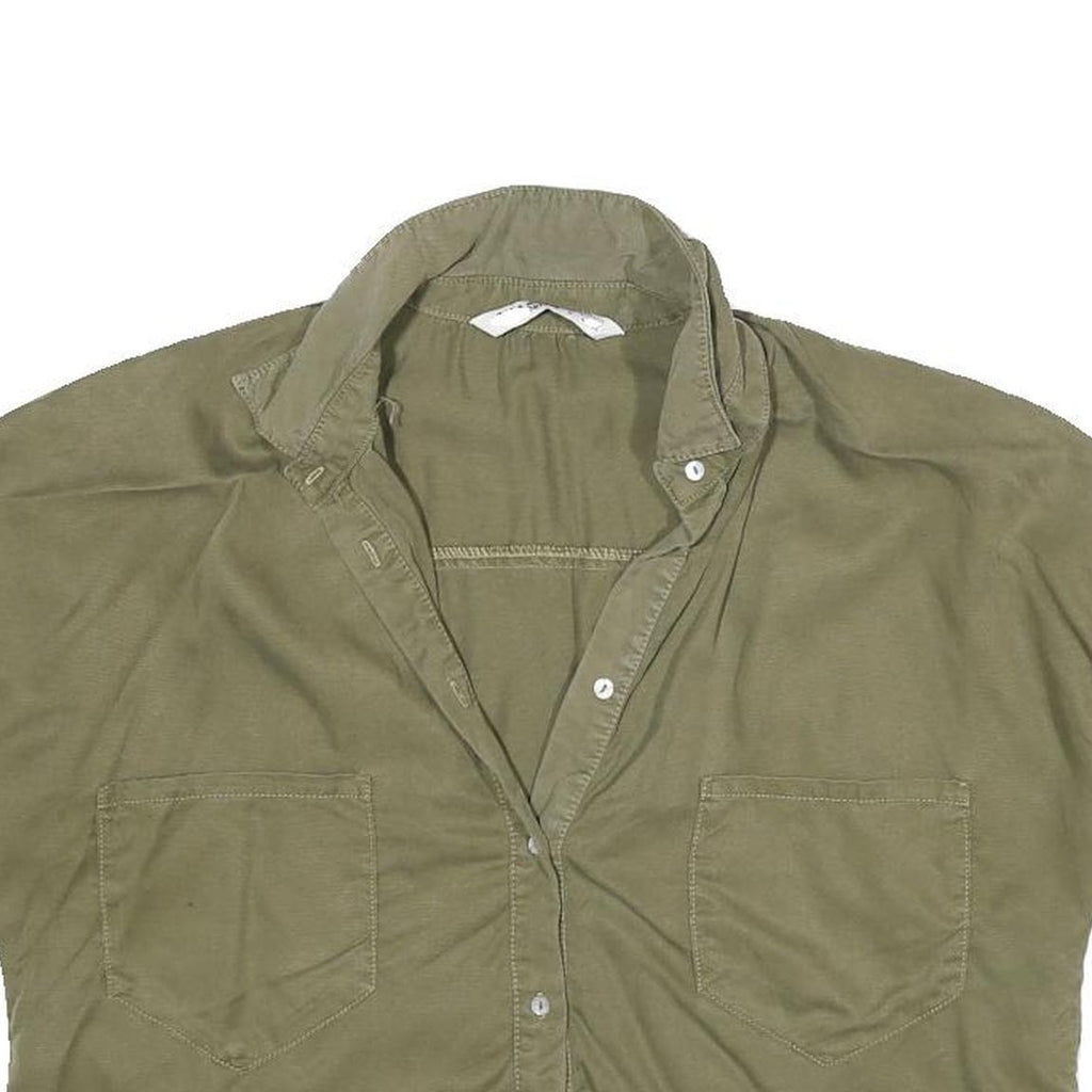 ZARA Womens Green Basic Shirt Short Sleeve Collared S Cotton Blend Casual