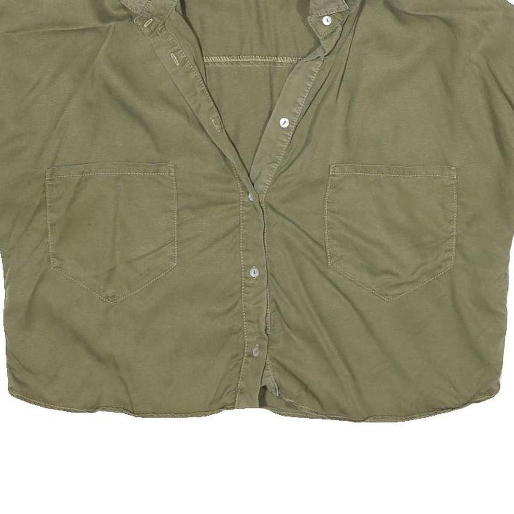 ZARA Womens Green Basic Shirt Short Sleeve Collared S Cotton Blend Casual