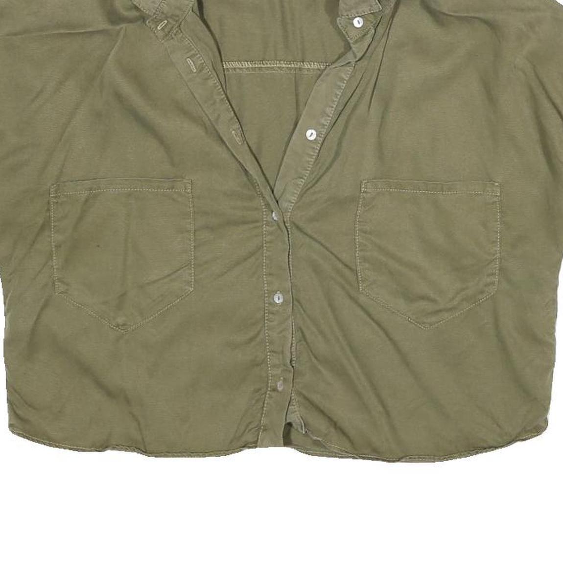 ZARA Womens Green Basic Shirt Short Sleeve Collared S Cotton Blend Casual