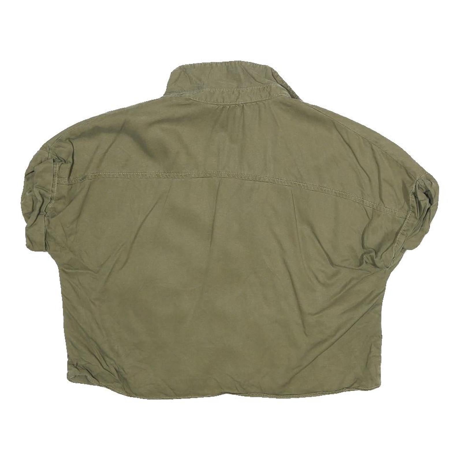 ZARA Womens Green Basic Shirt Short Sleeve Collared S Cotton Blend Casual