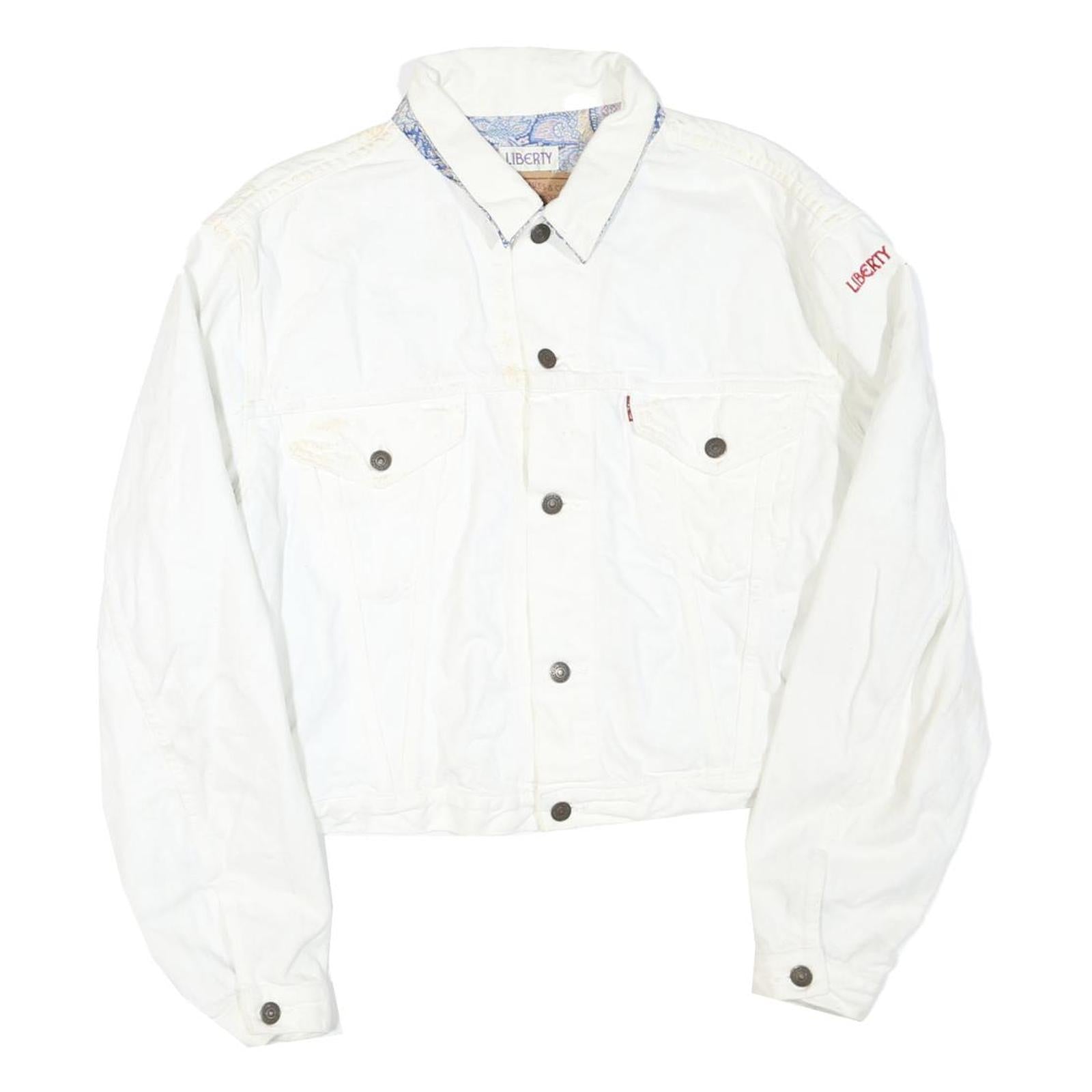 LIBERTY X LEVI'S Womens White Denim Jacket XL Cotton Blend Button Closure Plain