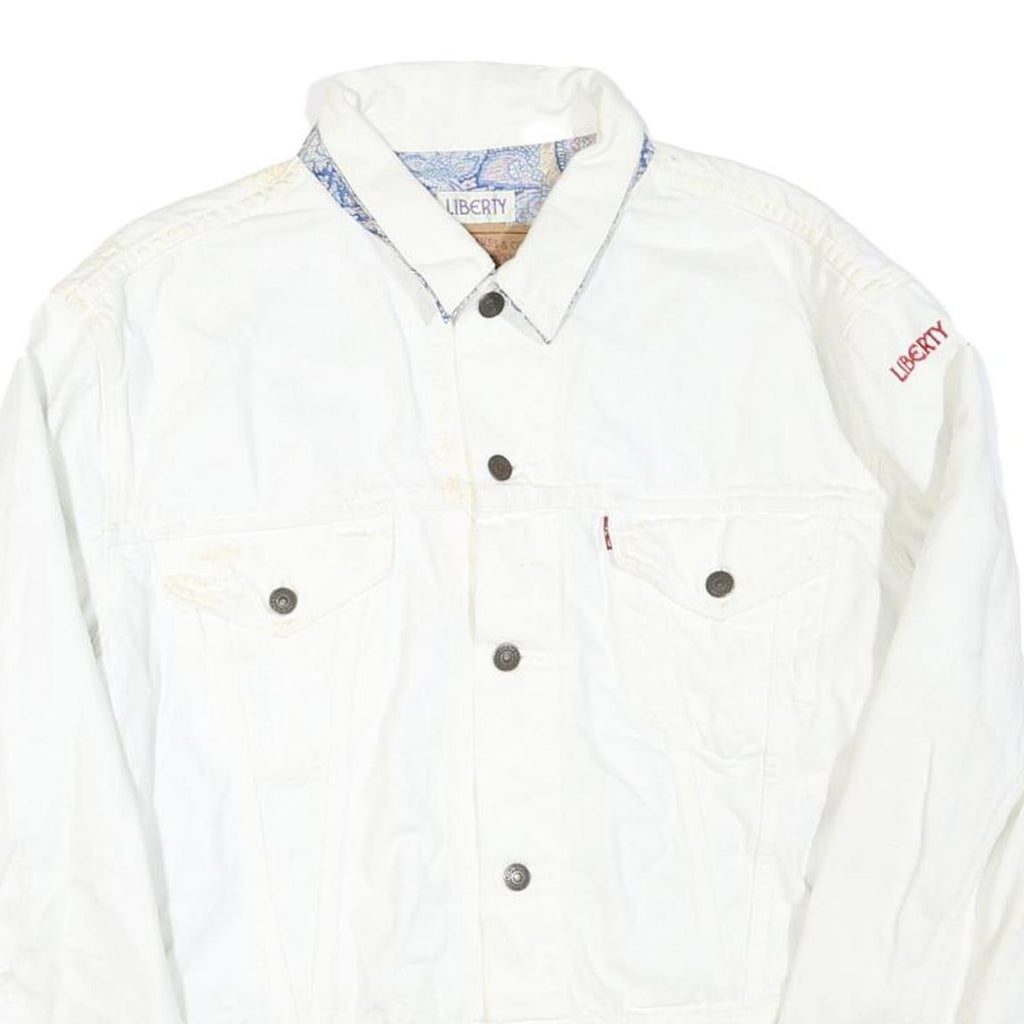 LIBERTY X LEVI'S Womens White Denim Jacket XL Cotton Blend Button Closure Plain