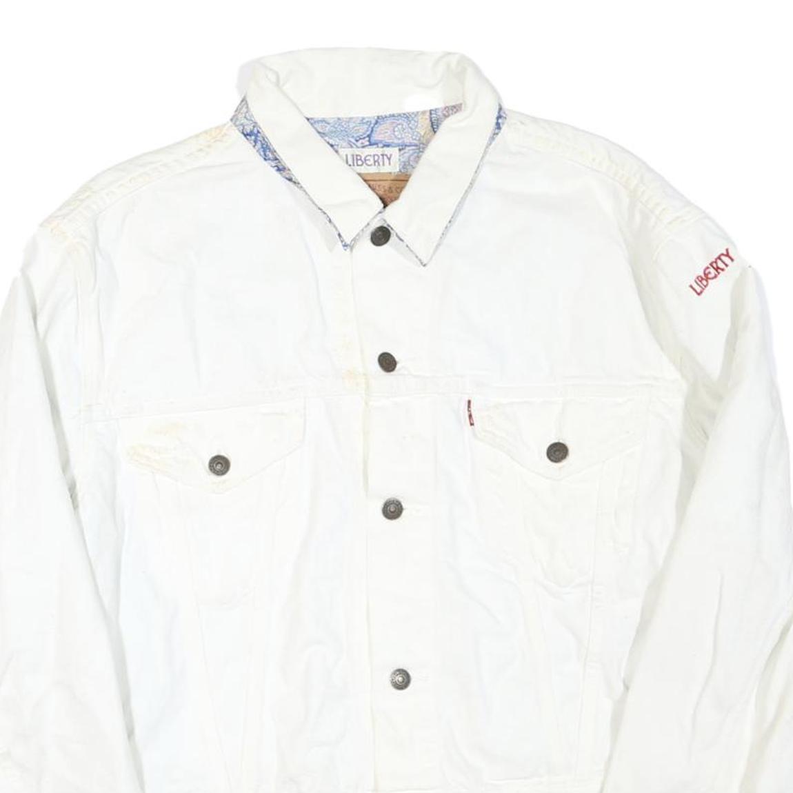 LIBERTY X LEVI'S Womens White Denim Jacket XL Cotton Blend Button Closure Plain