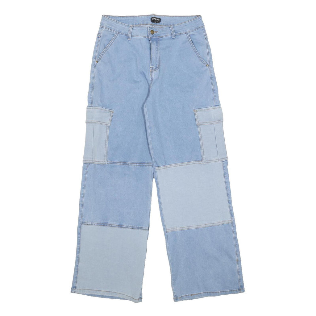 BEBE Womens Light Blue Loose Patchwork Denim Jeans W29 L30 Cargo Pocket Zip
