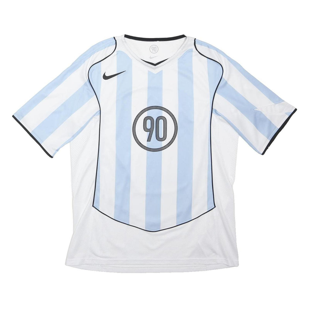 NIKE Total 90 Mens Blue & White Striped T-Shirt M Short Sleeve V-Neck Sportswear