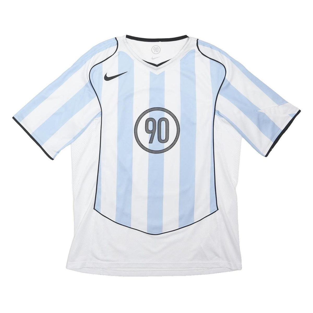 NIKE Total 90 Mens Blue & White Striped T-Shirt M Short Sleeve V-Neck Sportswear