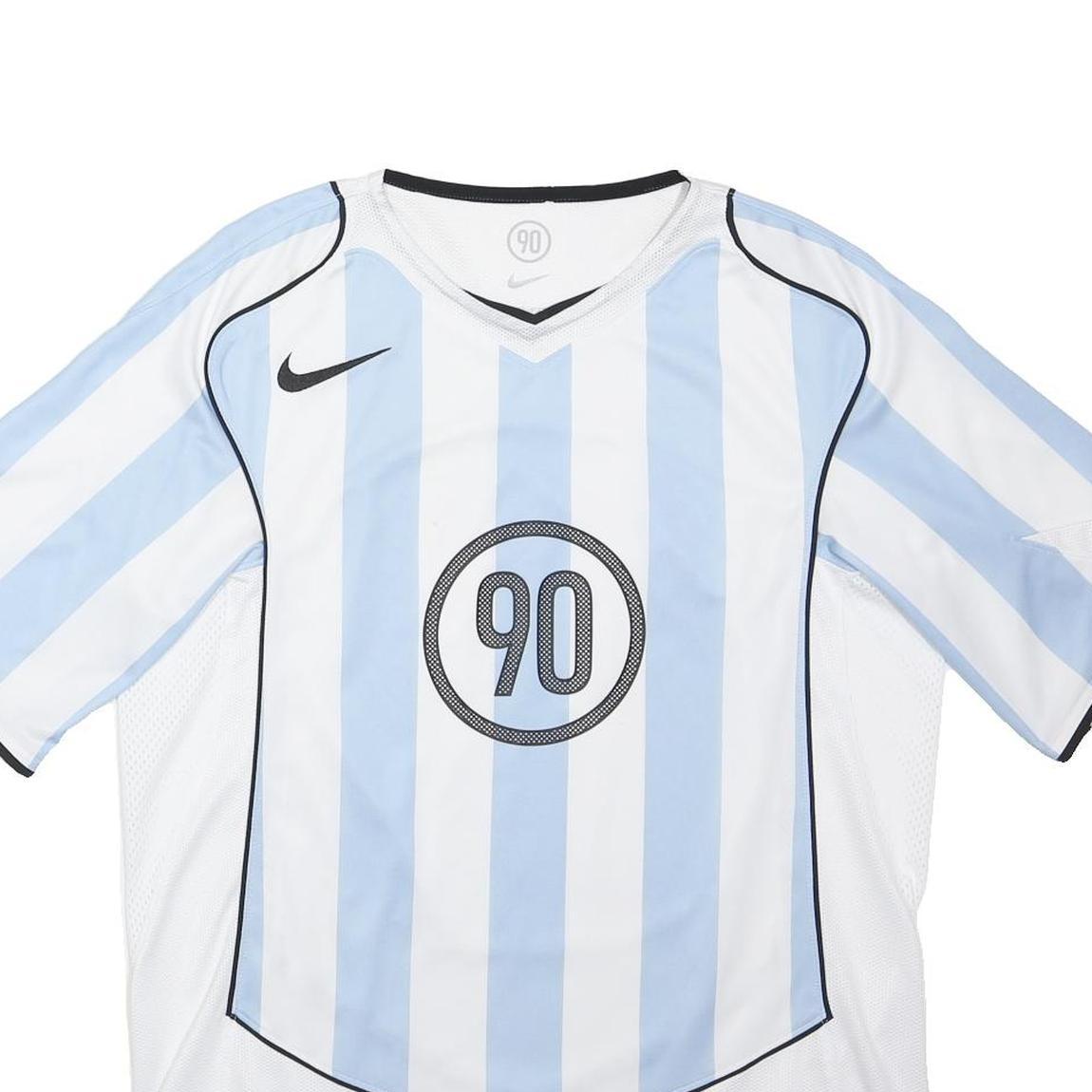 NIKE Total 90 Mens Blue & White Striped T-Shirt M Short Sleeve V-Neck Sportswear