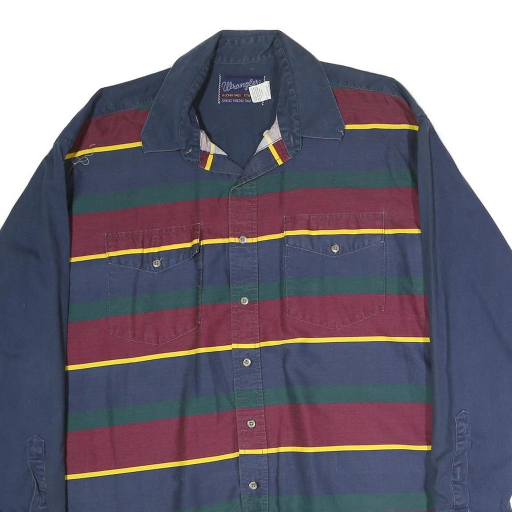 WRANGLER Mens Navy Blue & Burgundy Striped Cotton Shirt XL Long Sleeve Button