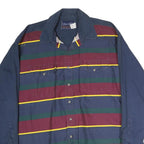 WRANGLER Mens Navy Blue & Burgundy Striped Cotton Shirt XL Long Sleeve Button