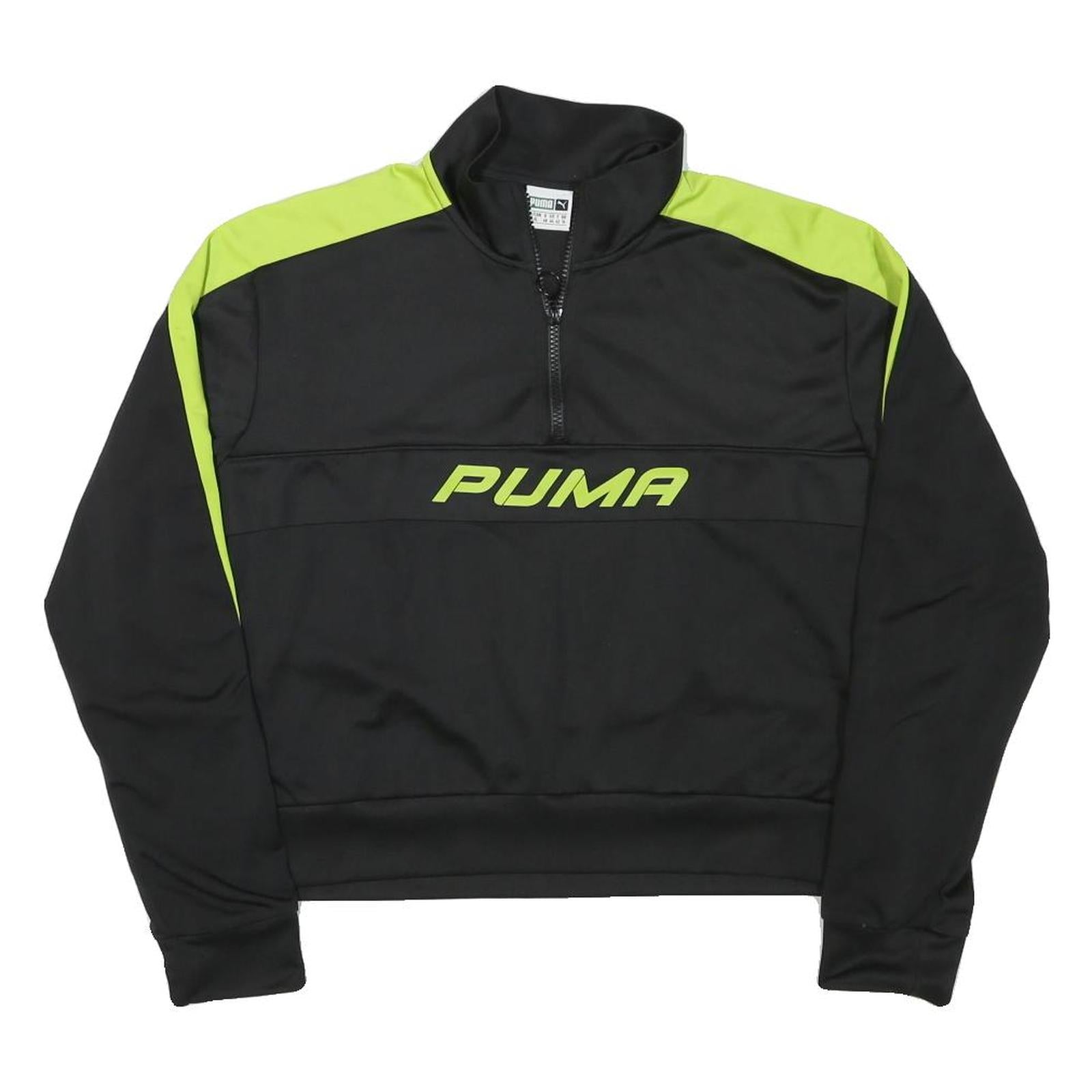 PUMA Womens Black & Green Sweatshirt Pullover L Half Zip Sports Activewear