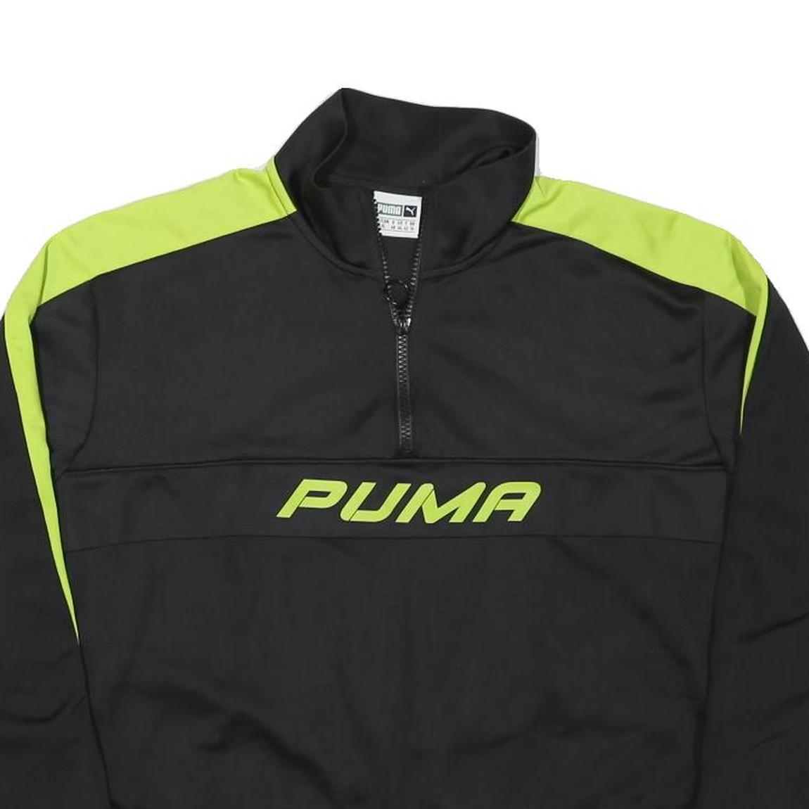 PUMA Womens Black & Green Sweatshirt Pullover L Half Zip Sports Activewear