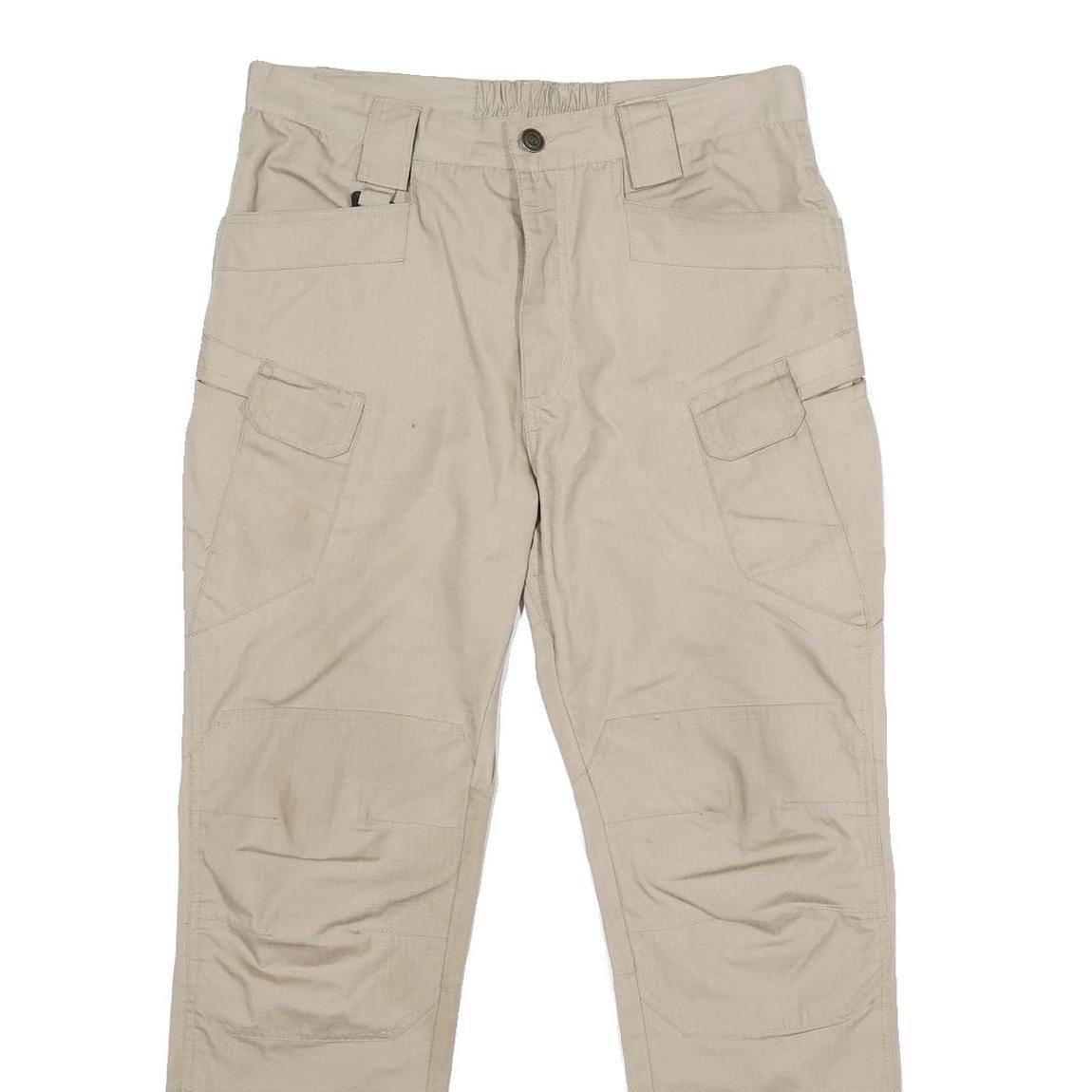 Mens Beige Regular Fit Straight Leg Trousers W32 L28 Casual Utility Workwear