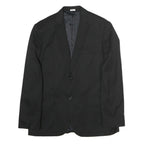 Mens Black Classic Cotton Button Jacket L Plain Formal Blazer Tailored