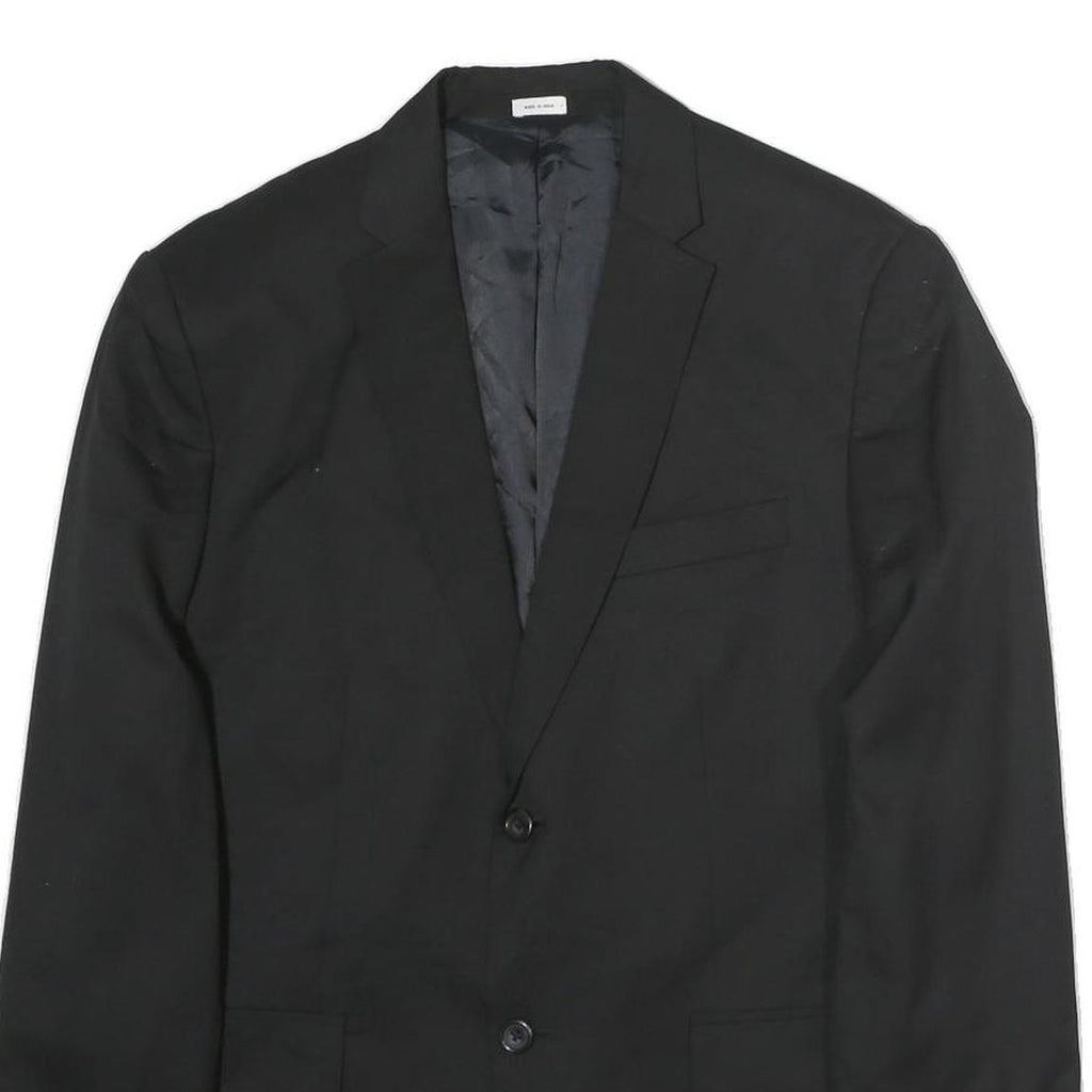 Mens Black Classic Cotton Button Jacket L Plain Formal Blazer Tailored