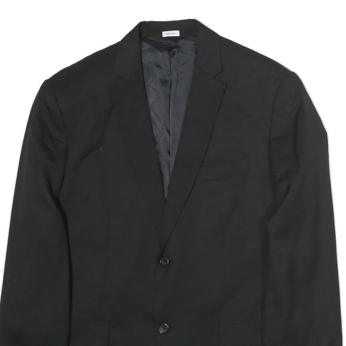 Mens Black Classic Cotton Button Jacket L Plain Formal Blazer Tailored