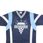 CHALLENGER Mens Blue & White Graphic T-Shirt L Short Sleeve V-Neck Sports Style