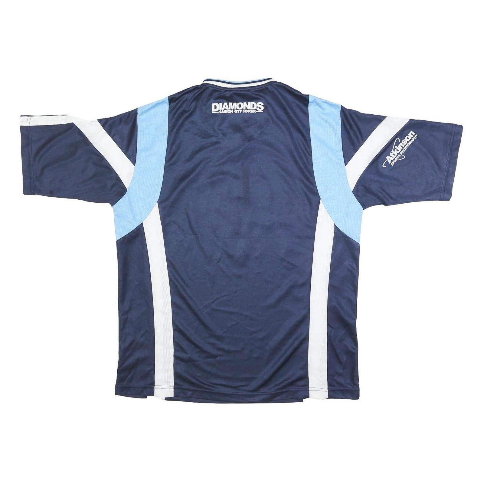 CHALLENGER Mens Blue & White Graphic T-Shirt L Short Sleeve V-Neck Sports Style