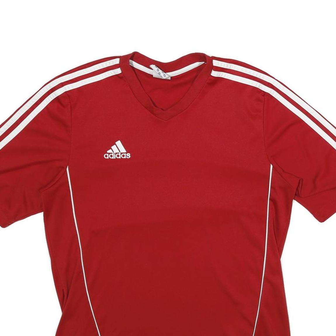 ADIDAS Mens Red & White Graphic T-Shirt M Short Sleeve V-Neck Sportswear