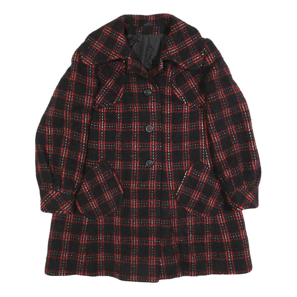 Womens Black & Red Wool Check Jacket M Button Closure Classic Fit Warm