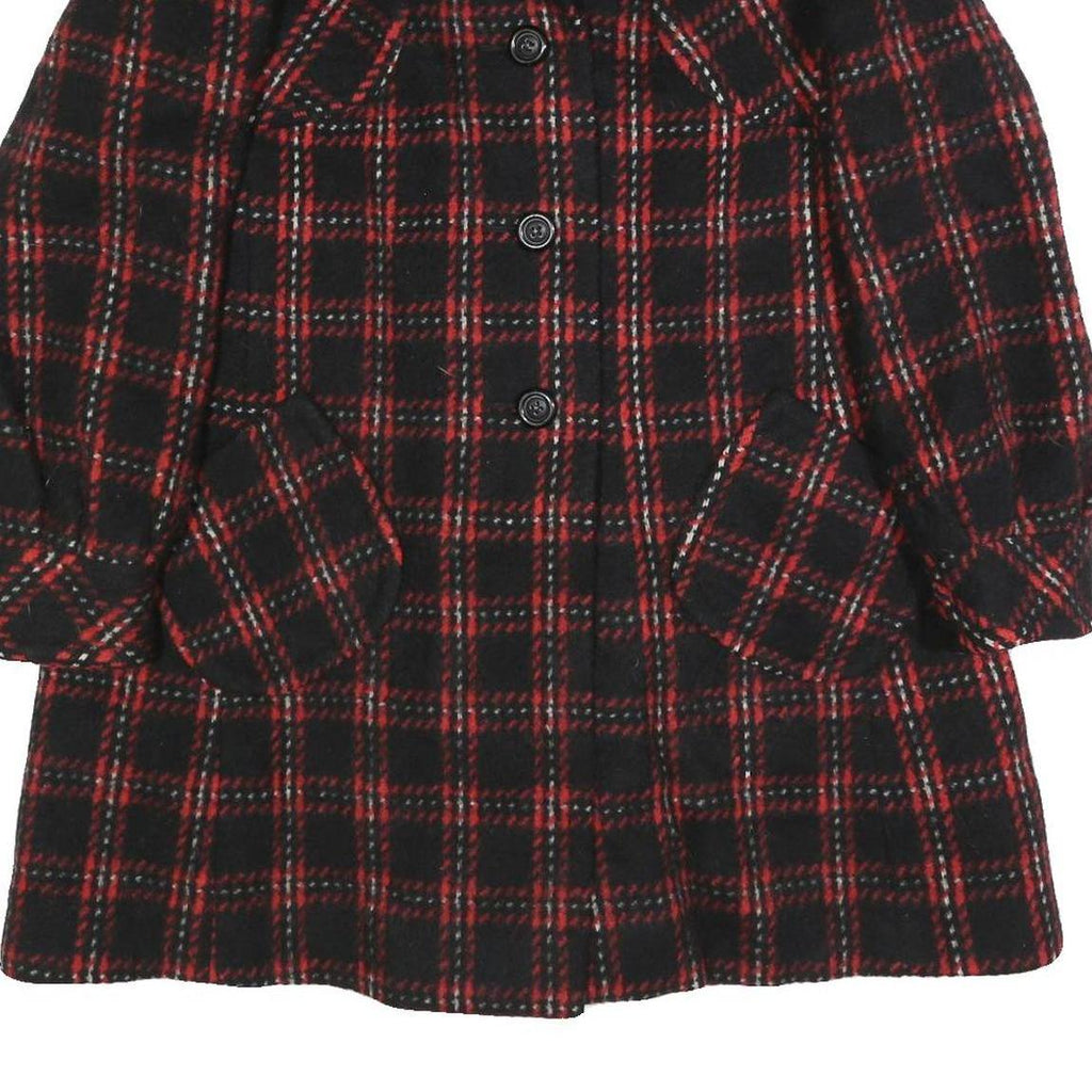Womens Black & Red Wool Check Jacket M Button Closure Classic Fit Warm