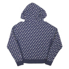 CHAMPION Mens Navy Blue All Over Logo Pullover Hoodie M Cotton Blend
