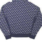 CHAMPION Mens Navy Blue All Over Logo Pullover Hoodie M Cotton Blend