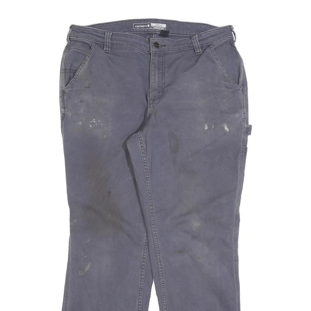 CARHARTT Womens Loose Fit Blue Workwear Trousers W34 L30 Cotton Blend Zip