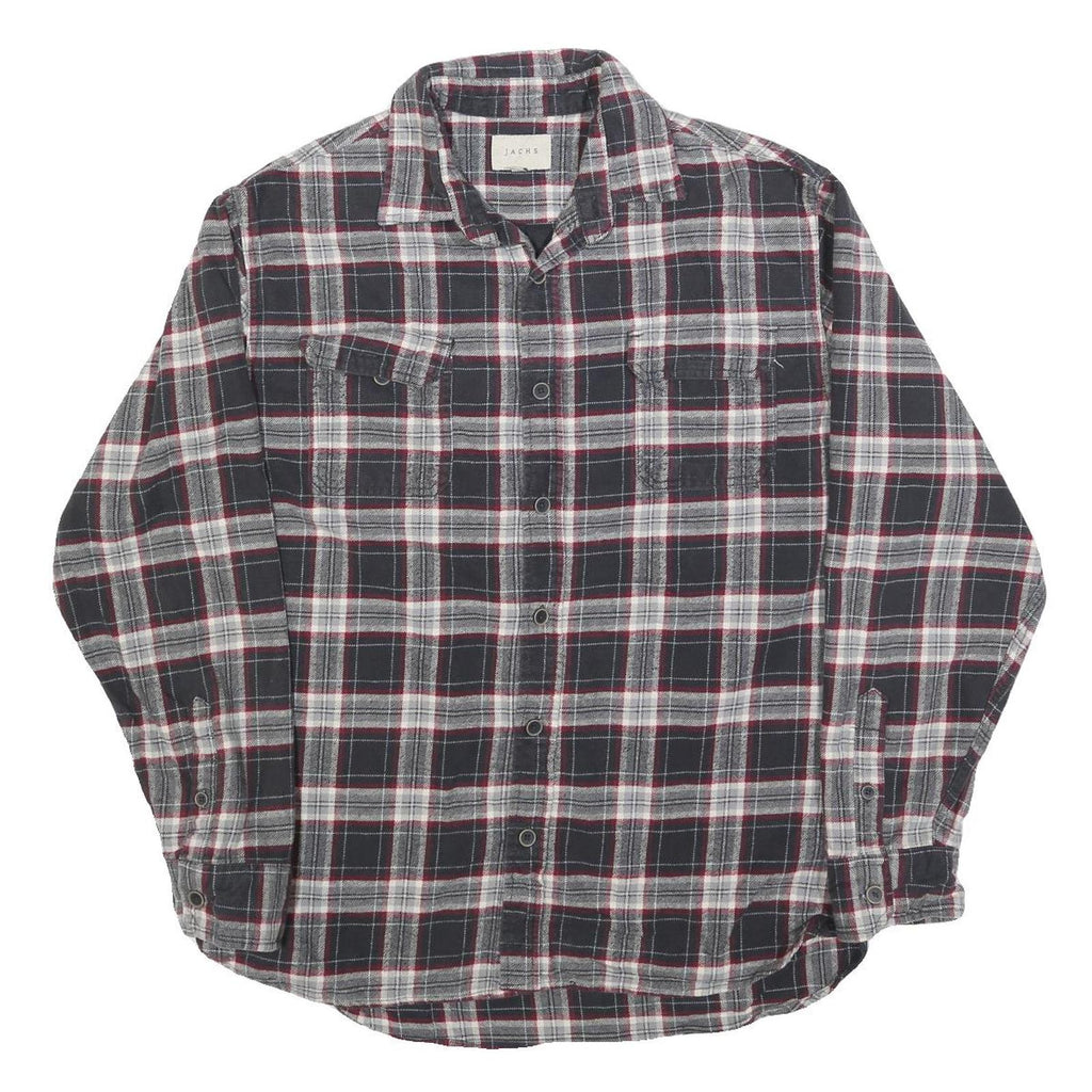 JACHS Mens Black & Grey Check Shirt L Cotton Blend Long Sleeve Casual