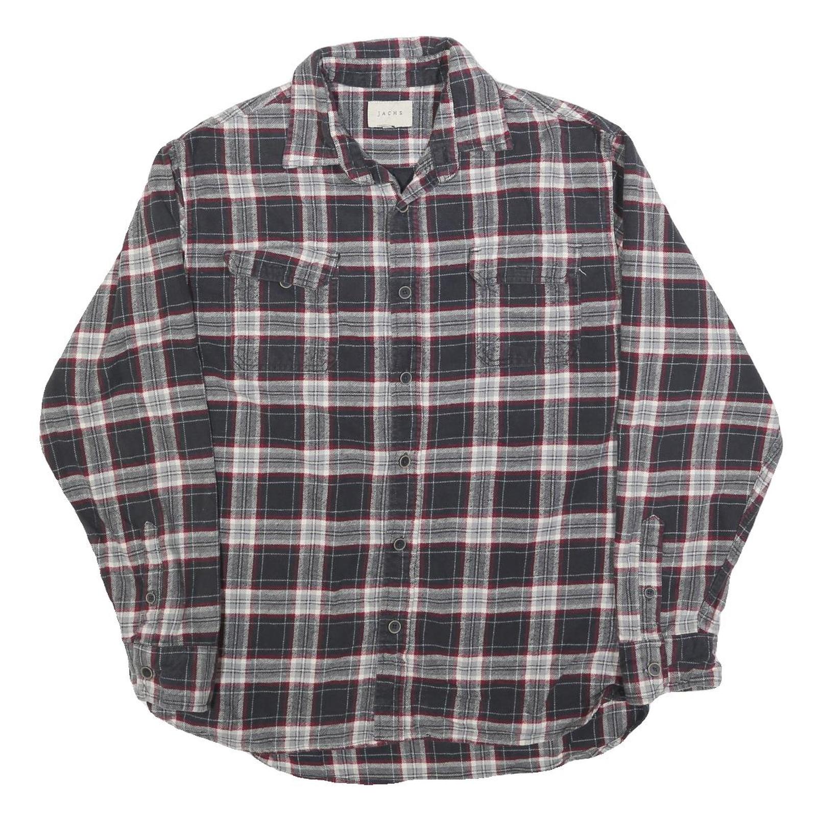 JACHS Mens Black & Grey Check Shirt L Cotton Blend Long Sleeve Casual