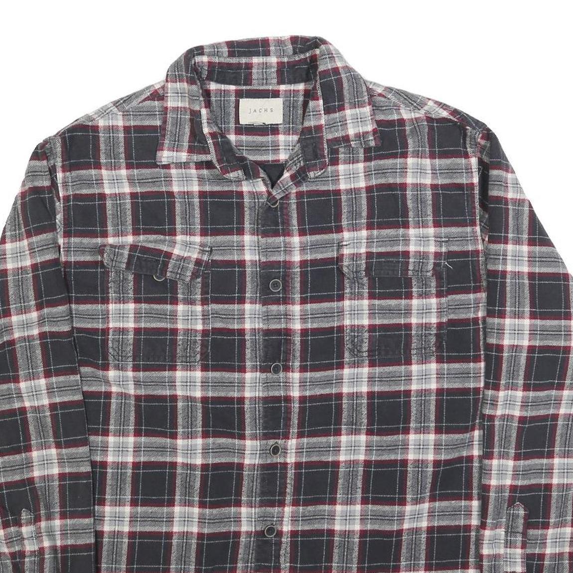 JACHS Mens Black & Grey Check Shirt L Cotton Blend Long Sleeve Casual