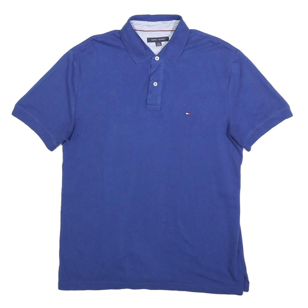 TOMMY HILFIGER Mens Blue Polo Shirt L Cotton Blend Short Sleeve Classic Fit