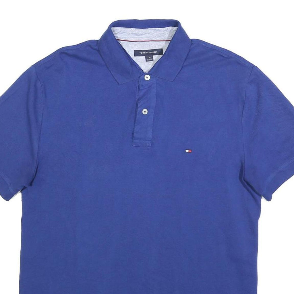 TOMMY HILFIGER Mens Blue Polo Shirt L Cotton Blend Short Sleeve Classic Fit