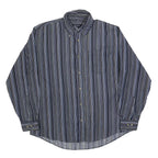 MCEARL Mens Blue & White Striped Shirt L Classic Button-Down Cotton Blend