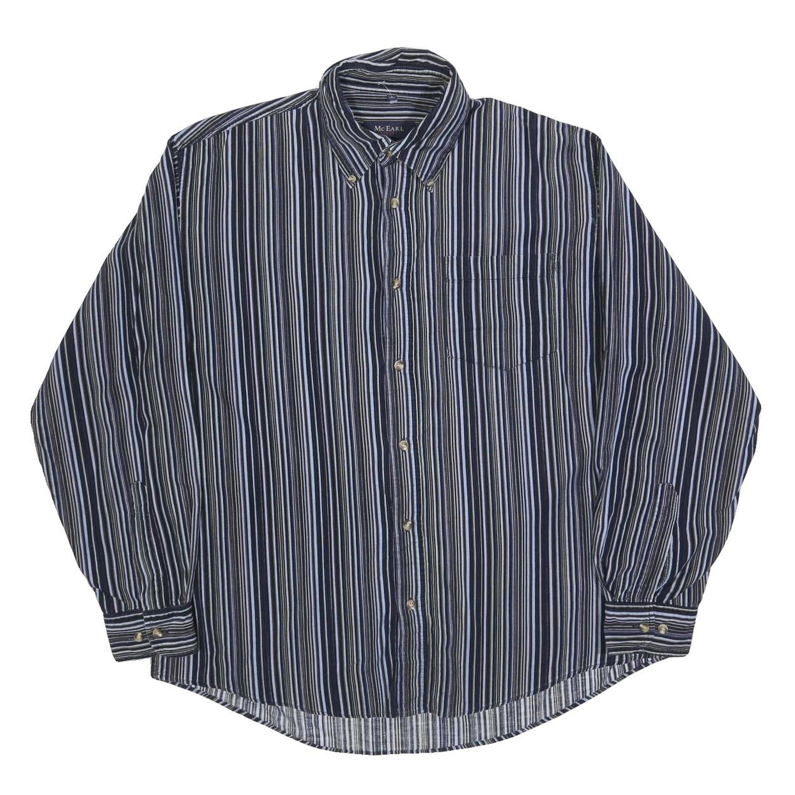 MCEARL Mens Blue & White Striped Shirt L Classic Button-Down Cotton Blend