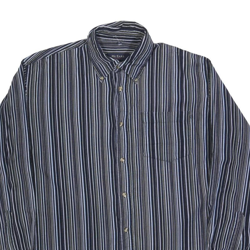 MCEARL Mens Blue & White Striped Shirt L Classic Button-Down Cotton Blend