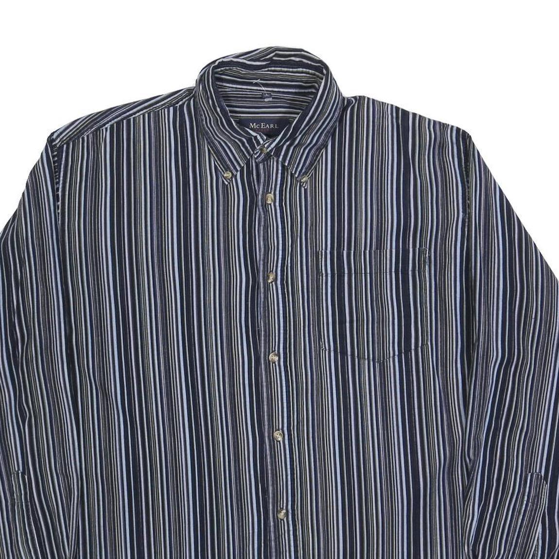 MCEARL Mens Blue & White Striped Shirt L Classic Button-Down Cotton Blend