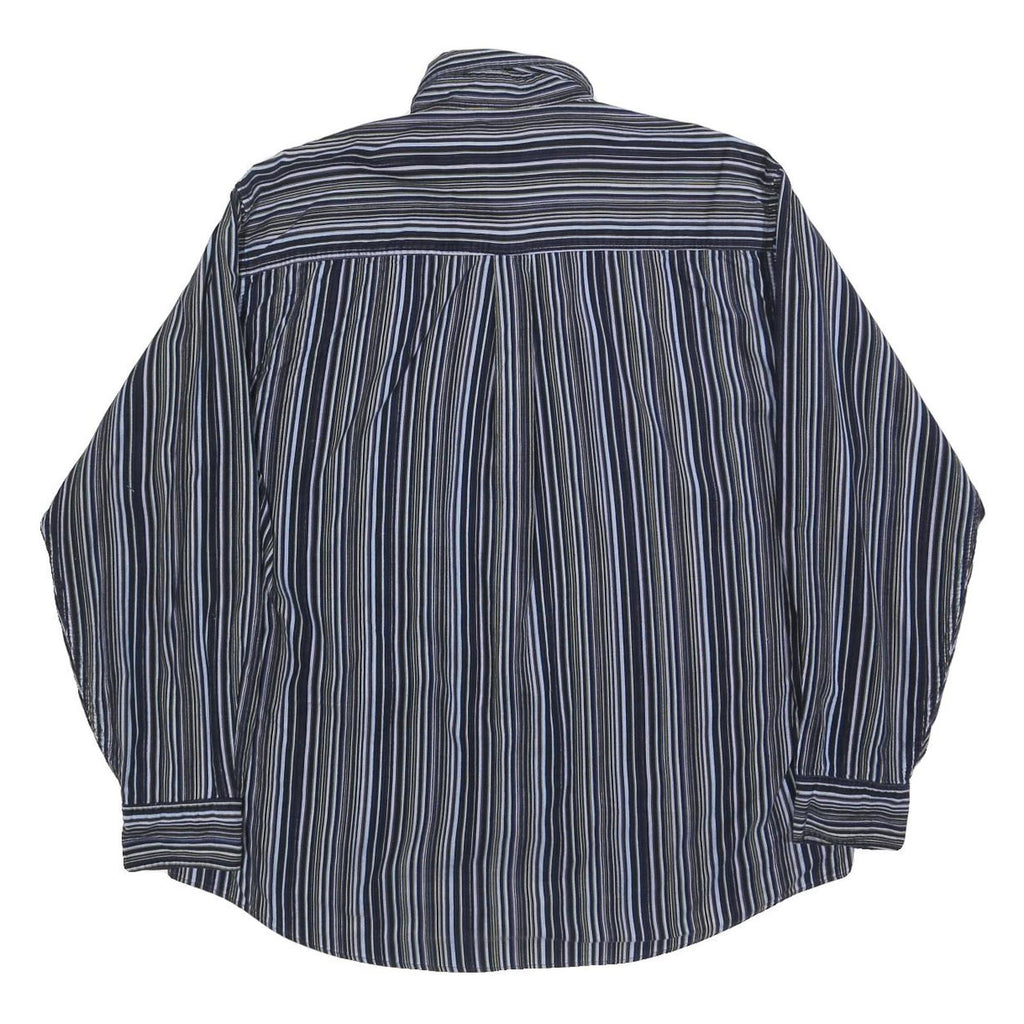 MCEARL Mens Blue & White Striped Shirt L Classic Button-Down Cotton Blend